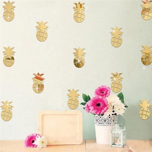 New 12Pcs/set 3D Acrylic Wall Stickers Pineapple Shape Mirror Sticker Wall Art Decals For Kids Room Decoration Stickers