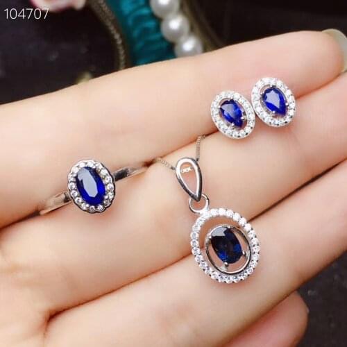 New Arrival Real and Natural Sapphire jewelry set Natural Real Sapphire 925 sterling silver 1pc pendant,1pc ring,2pcs Earring