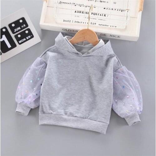 2021 Autumn Winter Kids Girls Children Pullover Mesh Puff Sleeve Sweatshirt Topa Fashion Korean Girls Hoodie Sweatshirts Outwear
