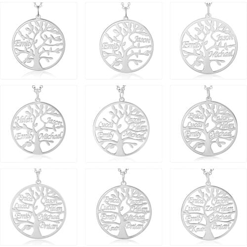 JewelOra 925 Sterling Silver Personalized Family Tree Name Necklace Custom Made Tree of Life Nameplate Fine Gifts for Mother