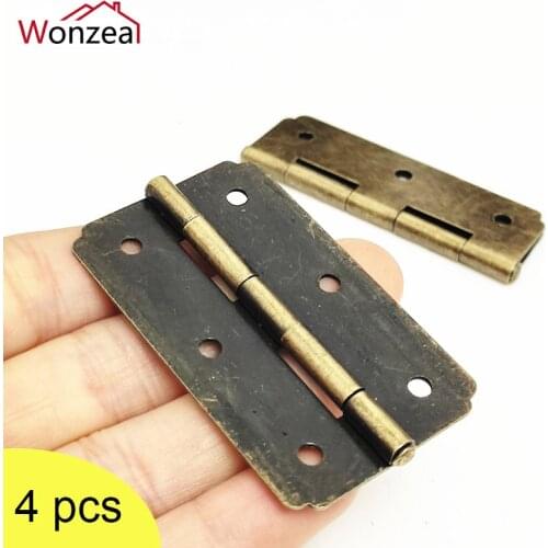 4Pcs Cabinet Door Luggage Hinge Jewelry Wood Boxes Hinge 6 Holes Vintage Furniture Decoration Hardware With Screw