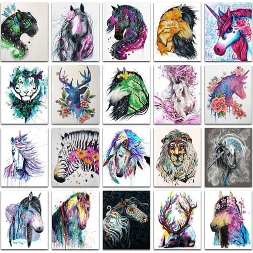 5D Full Square Diamond painting embroidery Cross stitch Leopard Horse Tiger Deer Unicorn Lion Zebra DIY Round Drill mosaic 521