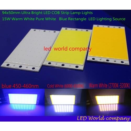 Factory Directly Sell 94x50mm Ultra Bright LED COB Strip Lamp Lights 15W Warm White/ White /blue Rectangle LED Lighting Source