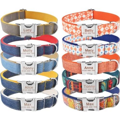 Adjustable Nylon Collar Personalized Pet Puppy ID Tag Collars Custom Free Engraved Name Dogs Collars Small Medium Large Dogs