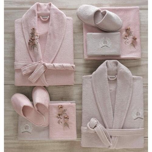 Ruching Anetta 3D Bamboo Bathrobe Set Powder Stone