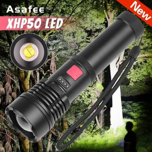 XHP50 LED Flashlight High Power LED Torch Tactical Light Waterproof XHP50 USB Charge Torch Zoom Lantern with Built-in Battery