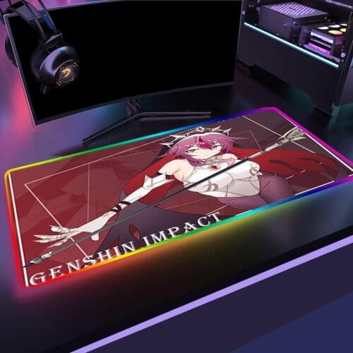 Genshin Impact Mouse Pad Gamer Rug RGB LED Pc Gamer Complete Bureau Gaming Table Gamers Accessories Varmilo Wrist Rest Mausepad