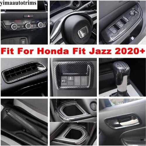 Air AC Outlet Vent / Steering Wheel / Head Lights Button Cover Trim ABS Carbon Fiber Look Interior For Honda Fit Jazz 2020 2021