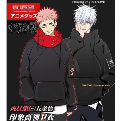 Spring Autumn Anime Jujutsu Kaisen Yuji Itadori Casual Hoodies Fashion Hooded Hight Collar Sweatshirt Unisex Student Cosplay