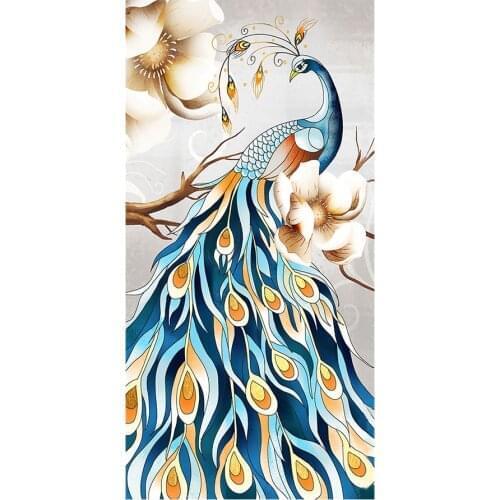Green Peacocks Flower Diamond Painting Animal Floral Round Full Drill DIY Mosaic Embroidery 5D Cross Stitch Vertical Picture