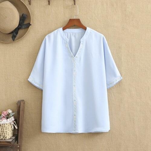 Plus Size T Shirts Summer Tops Oversized High Quality Chiffon Delicate Embroidered Flowers Short Sleeves Shirt Large Size Tops