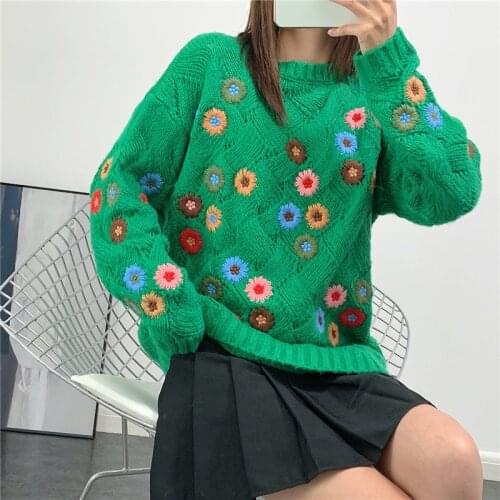 Oversized Sweater Women Lazy Oaf Loose Pullovers 2020 Autumn Winter Thick Sweater Colors Embroidery Green Jumpers Sueter Mujer