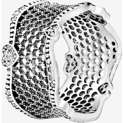 925 Sterling Silver Pan Ring Hollow Love Ring Lace Ring Heart Ring For Women Wedding Party Gift Fashion Jewelry