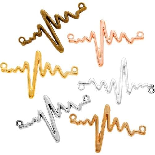 10pcs Wholesale 6 Color Heartbeat Connector Charms Alloy Metal Pendants For Handmade Jewelry Accessories Making