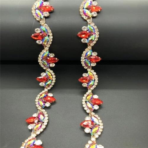 10Yards Rhinestone Chain Trim Red Sapphire Rhinestones Applique Diamante Crystal Beaded Trimming