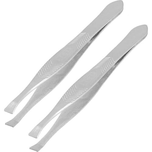 2 Pcs Straight Tip Metal Eyebrow Tweezers Trimmers For Ladies