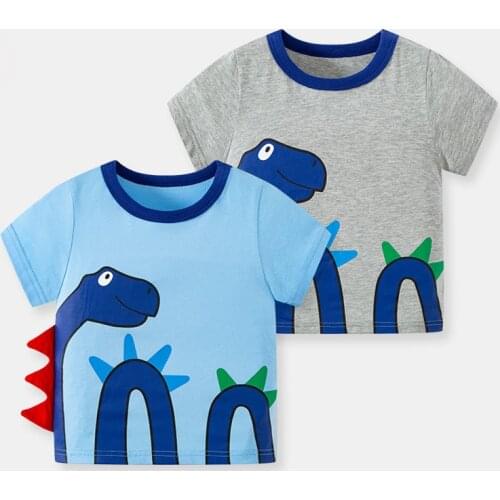 27kids Summer Boys Short Sleeve T-shirts Tops Clothes Cartoon Dinosaur Print Tees Children Clothing Kid Cotton Outfit 2-9Years
