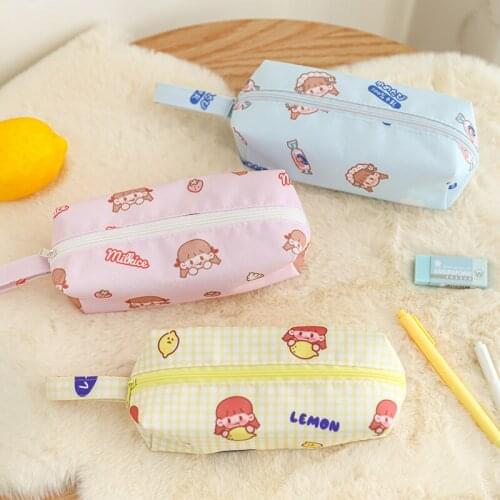 3PCS School Supplies Portable Oxford Canvas School soft sweet pen bag Pouch Brush Pockets Bag Pencil Holder Case Pencil Case