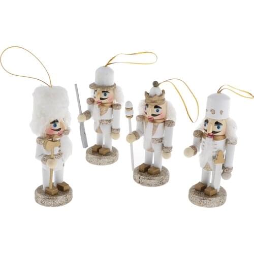 4pcs White Wood Nutcracker Ornament Nutcracker Figures Hanging Decoration for