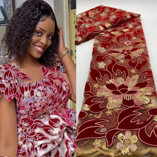 9 colors (5yards/pc) High quality soft smooth African velvet French net lace with wonderful sequins embroidery for dress FHS125