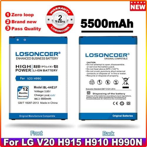LOSONCOER 5300mAh BL-44E1F Battery For LG V20 Battery H990 F800 S995 US996 LS997 H990DS H910 H918 BL44E1F LG Stylus3 LG-M400DY