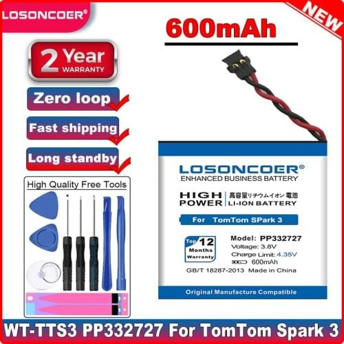 LOSONCOER 600mAh WT-TTS3 PP332727 Replacement Batteries For TomTom Spark 3 Smart Watch Smartwatch Good Quality Battery