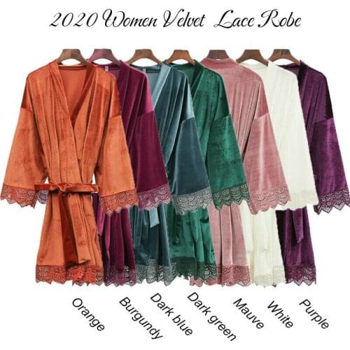 Velvet Lace Robe Wedding Robe Women Bathrobe Bride Robe Bridesmaid Robes Kimono Bath Robes Sleepwear