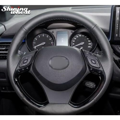 Shining wheat Black Leather Hand-stitched Car Steering Wheel Cover for Toyota C-HR CHR 2018 2019