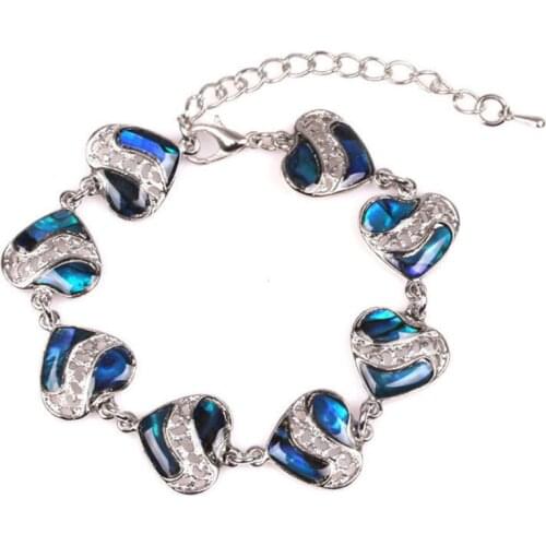 FYJS Unique Valentines Day Gift Silver Plated Abalone Shell Love Heart Bracelet Romantix Style Jewelry