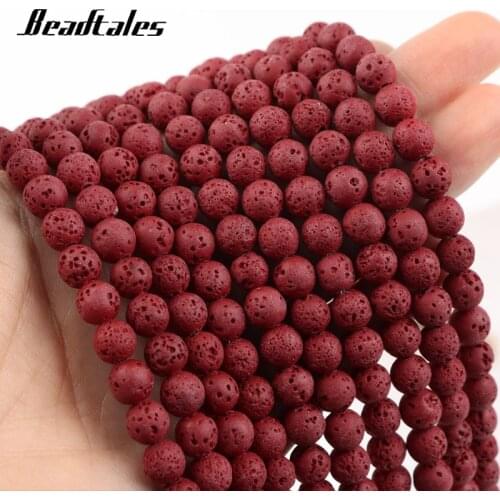 Natural Stone Red Lava Stone Bead Round Red Loose Bead For Jewelry DIY Making Bracelet Accessories 15" 6/8/10mm Beadtales