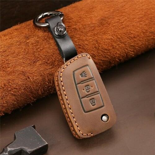 Genuine Leather Key Case Fob For Nissan Rogue Keyless Remote Key Cover Shell Skin Holder 3 Button 2014 2015 2016 2017 2018 2019