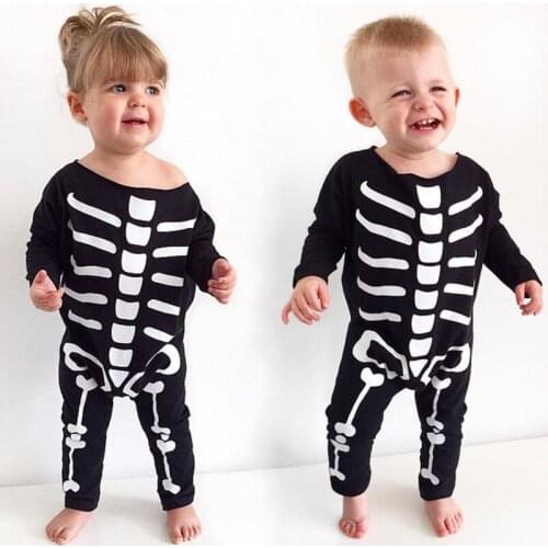 Spring Autumn Jumpsuit Baby Girls Boys Halloween Party Rompers Kids Costume Skull Romper 2017 Bebes Baby Halloween Clothes 0-24M