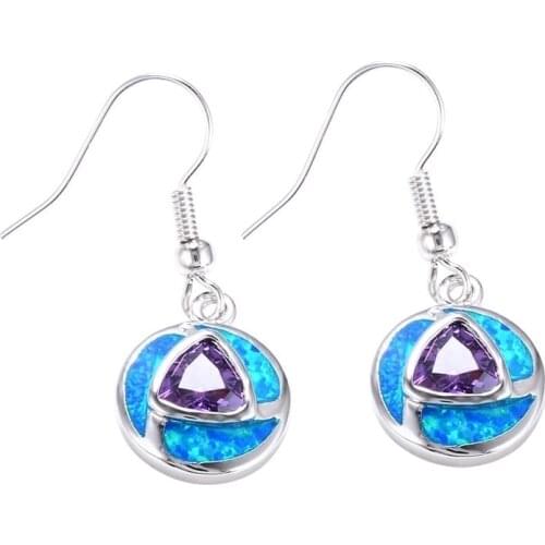 Elegant Round Fire Opal Geometric Pendant Earrings For Women Accessories Charm Zircon Earrings Female Wedding Best Gift