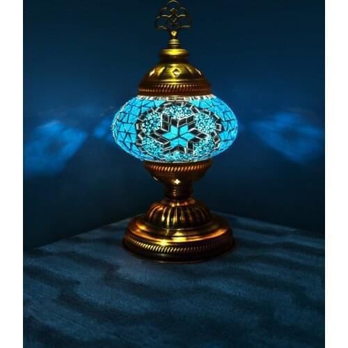 Handmade Turkish Moroccan Mosaic Authentic Vintage Art Deco Table Bedside Lamp, Turquoise Colors, 5 Patterns
