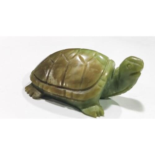 Natural Xiuyan Jade Tortoise Figurine Hand Carved Quartz Animal Serpentine Jasper Cuckold Healing Crystal Stone Home Decoration