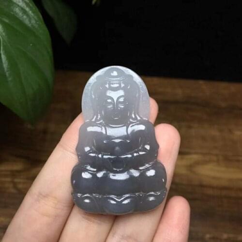 J37#Hetian jade smoke purple lotus Guanyin pendant, jade is warm and delicate