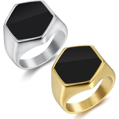 New Valily Gold Color Mens Hexagon Ring Vintage Biker Geometic Ring Stainless steel Finger Rings Jewelry for Men Wholasale