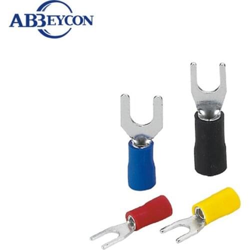 Spade Insulated Blue Terminal 100pcs SVS2-3.5 Brass Furcate Terminal Cable Wire Connector Insulated Spade Terminal Connector