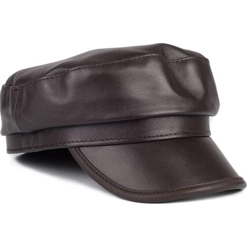 Leather hat men and women spring and autumn British style retro navy hat flat hat student hat Korean fashion cap cap tide