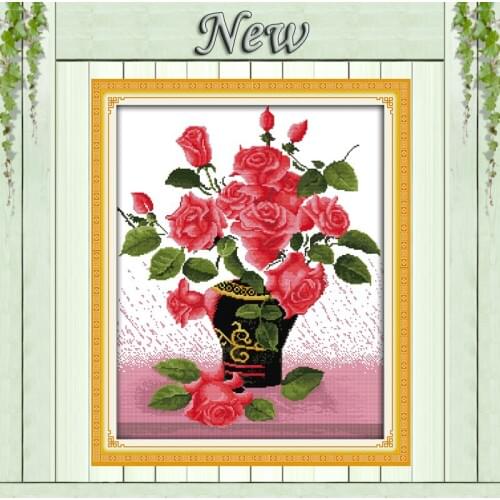 Love at first sight roses flower Drawing Decor 11CT counted print on Canvas DMC 14CT Cross Stitch Embroidery kits Needlework Set