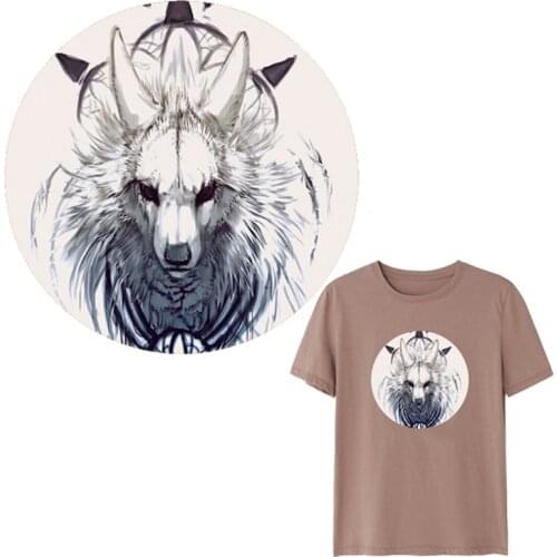 Punk Round King of Wolf Animals Patches Heat Transfer Iron On Patch A-level Washable Clothes Stickers Easy Print Irons Decals
