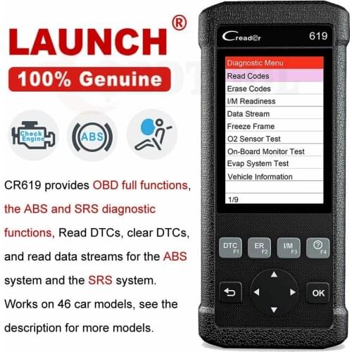 Newest Launch CR619 OBD2 Car Diagnostic Tool Engine ABS SRS Read Clear Error Code Auto Scanner OBD Scanner X431 Machine