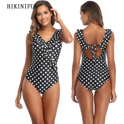 2020 New Sexy Polka Dot Swimsuit Women Ruffled Strap Beachwear Backless Swimwear S-2XL Girl Plus Size Monokini One Piece Suit
