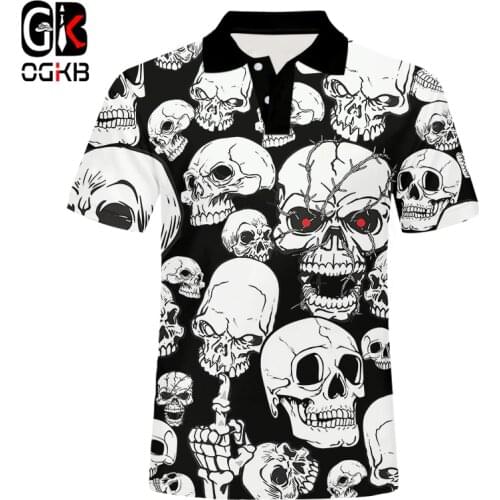OGKB EU Size Hip Hop 3D Polo T Shirt Skull Print Mens Polo Shirts Summer Quality Terror Short Sleeve Harajuku Top Drop Ship