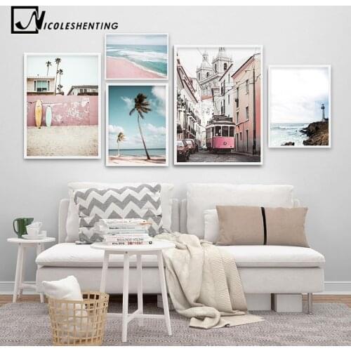 Landscape Canvas Poster Nordic Decoration Bus Ocean Beach Wall Art Print Painting Decorative Picture Scandinavian Home Decor