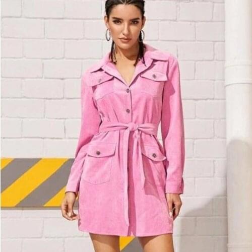 COLDKER women dress solid pattern v neck office ladies dress long sleeves cloth for female woman fomal clothing casual