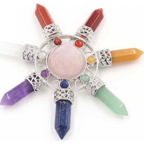 FYSL Silver Plated Energy Converter Pyramid Metaphysical Stone Pendant with Hexagon Column Healing Chakra Jewelry