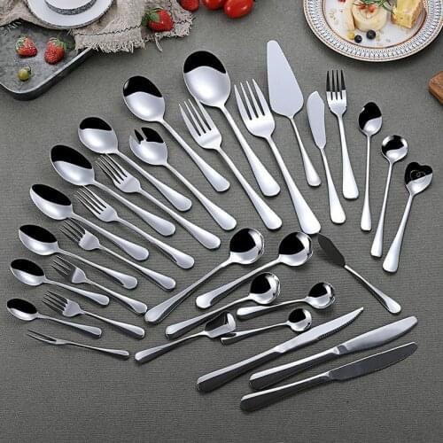 Sliver Tableware Sets Stainless Steel Spoon Soup Spoon Coffee Spoon Fruit Fork Steak Knife Fork Western Tableware Dinnerware Set