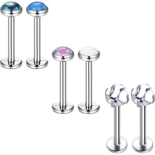 Earrings Cartilage Tragus Earrings Surgical Steel Opal & White Marble Rook Hoop Helix Conch Snug Daith Piercing for Women Men