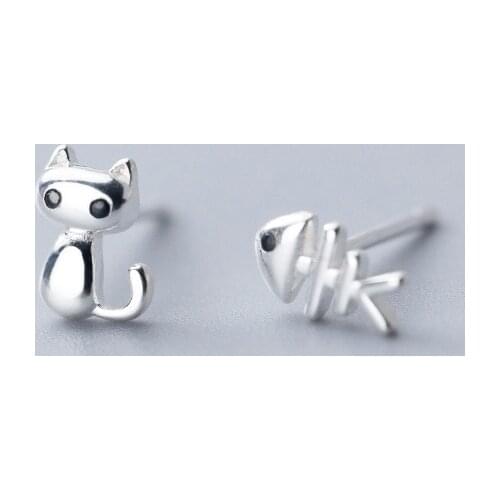 MloveAcc Hot Sale Genuine 925 Sterling Silver Fish and Cat Simple Stud Earrings for Women Authentic Silver Jewelry